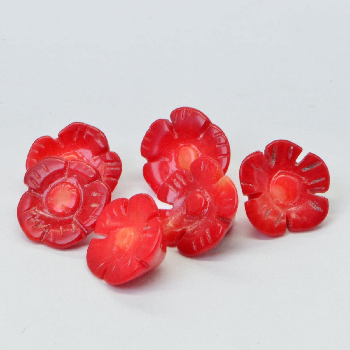 Natural Coral Carved Poppy Floral Beads Gemstone Red Coral