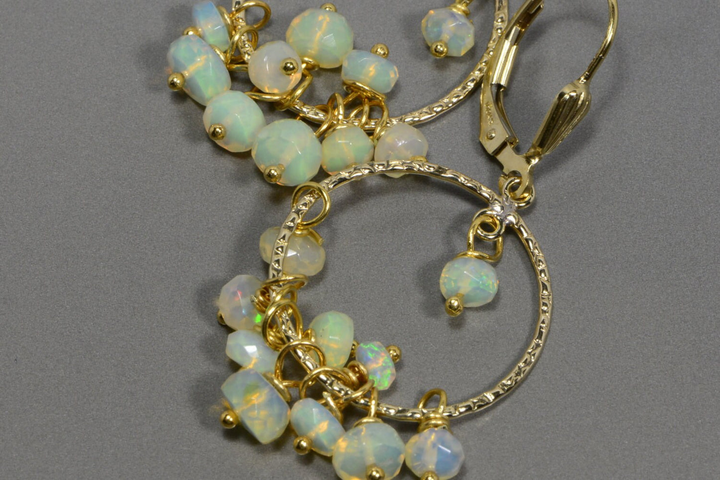 Ethiopian Opal Earrings 14 K gold Filled Wire Wrapped Hoop Earrings Jewelry Birthstone October