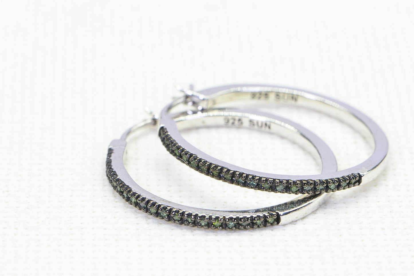 Black Diamond Hoop Earrings: Sterling Silver, 1.5 Inch