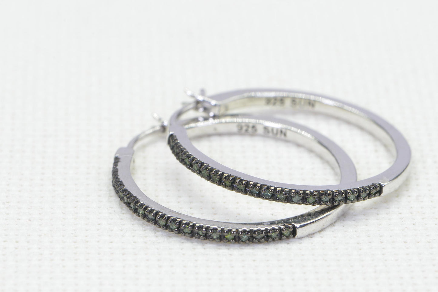 Black Diamond Hoop Earrings: Sterling Silver, 1.5 Inch