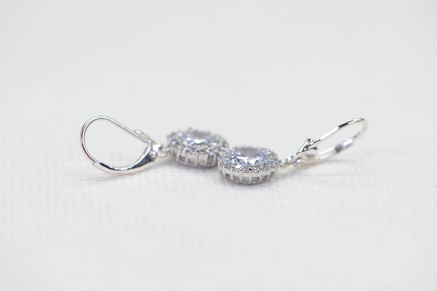 Halo Simulated Diamond Dangle Earrings: 14K Gold Sterling Silver