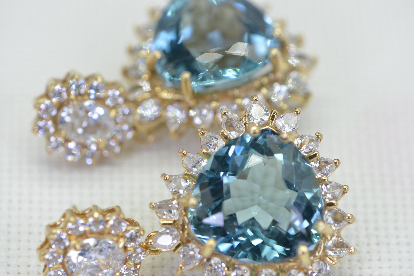 Vintage Aquamarine Statement Earrings: Trillion Cut, 14K Gold Over Sterling Silver