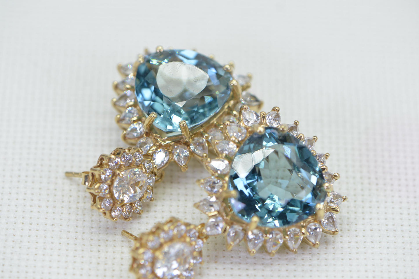 Vintage Aquamarine Statement Earrings: Trillion Cut, 14K Gold Over Sterling Silver