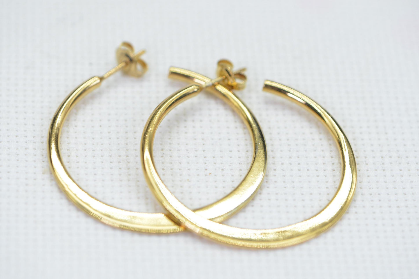 Vintage 24K Gold Over Sterling Silver Hoop Earrings - 1.5 Inch