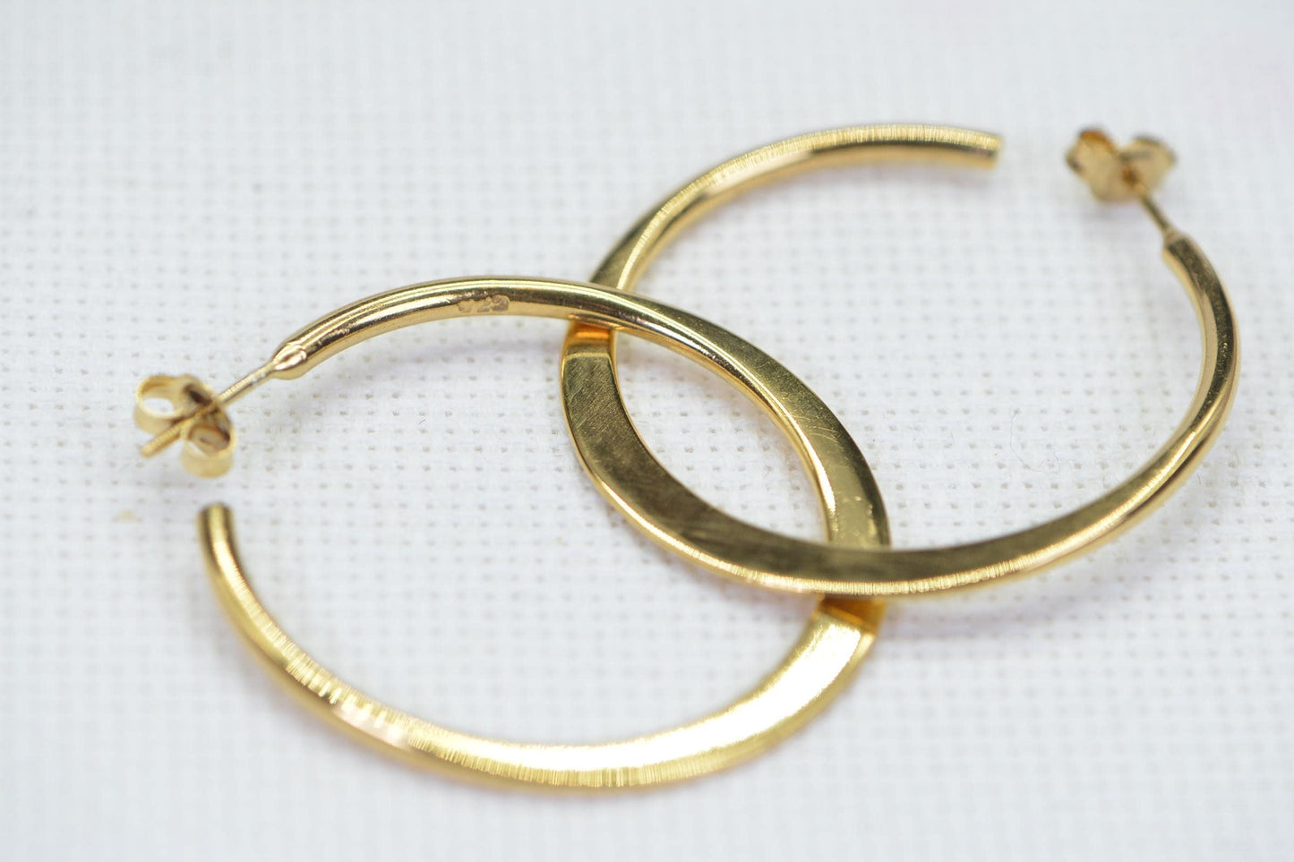 Vintage 24K Gold Over Sterling Silver Hoop Earrings - 1.5 Inch