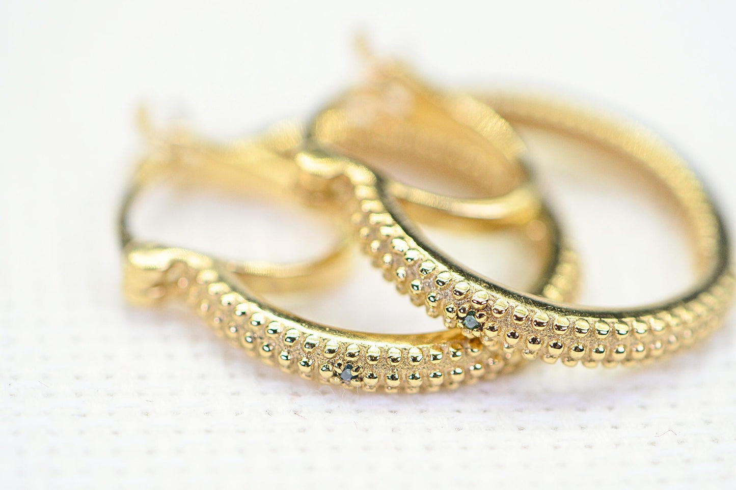 Blue Diamond Hoop Earrings: 14K Gold Over Sterling Silver, Vintage Style