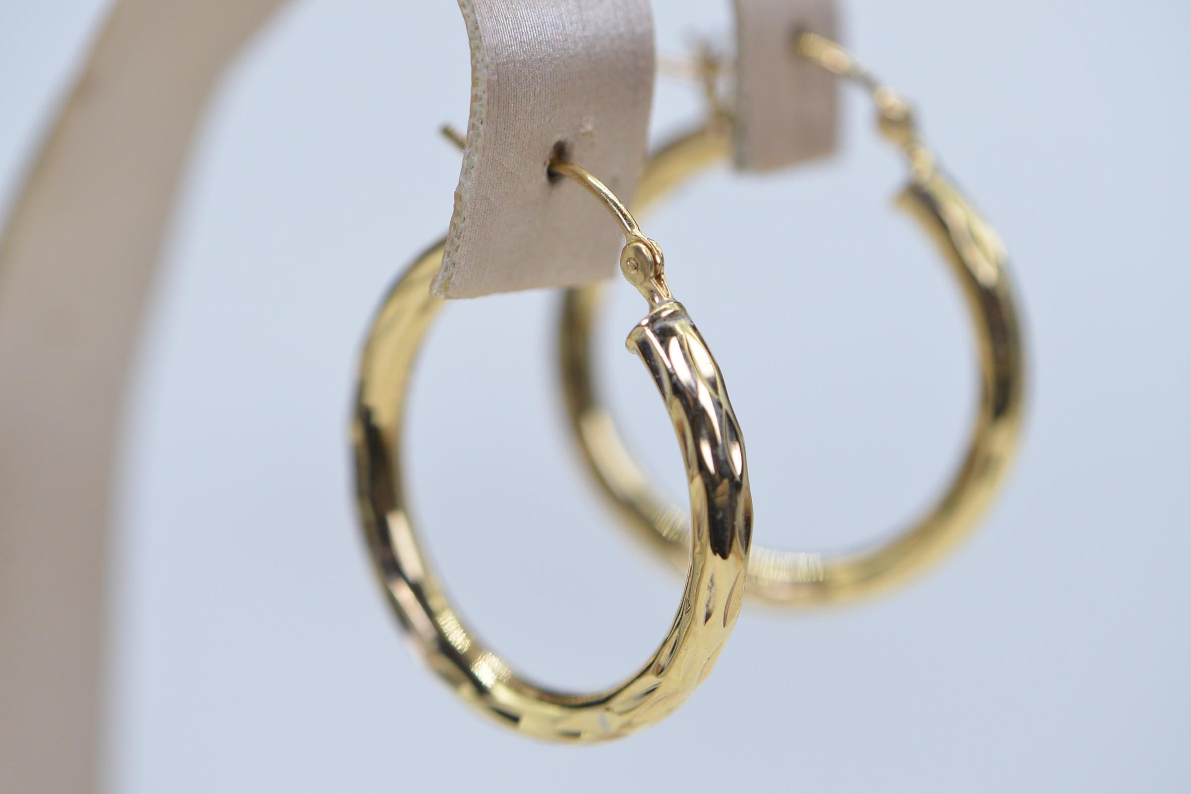 14K Gold Texture Style Hoop Earrings 14K Gold Over Sterling silver Vermeil Dome One Inch Hinge Hoop Earrings Gift for Women Birthday Gift
