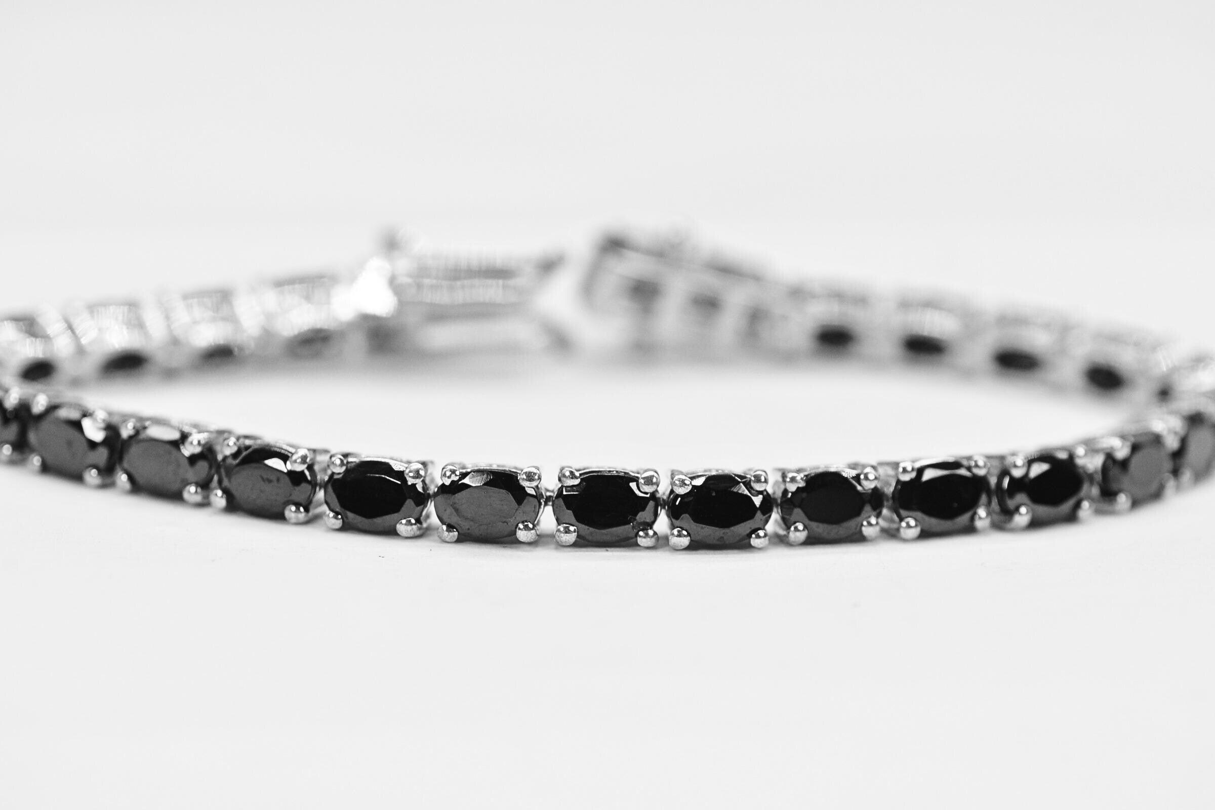 Black Tourmaline Tennis Bracelet: Oval Cut Sterling Silver, 6.5 inch