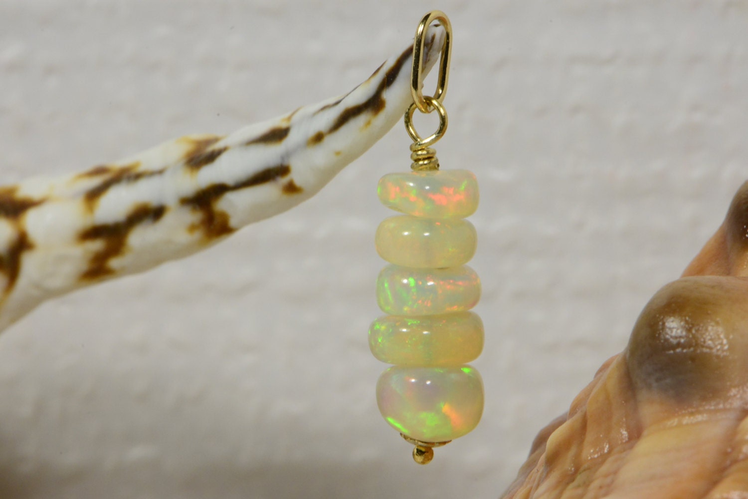 Ethiopian Welo Opal Pendant: 14K Gold Fill Five Stone Stick