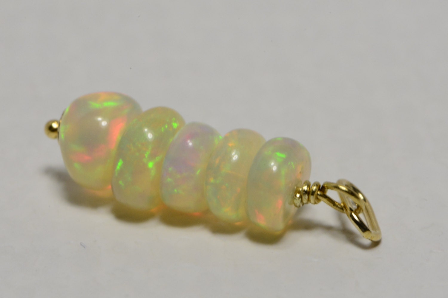 Ethiopian Welo Opal Pendant: 14K Gold Fill Five Stone Stick