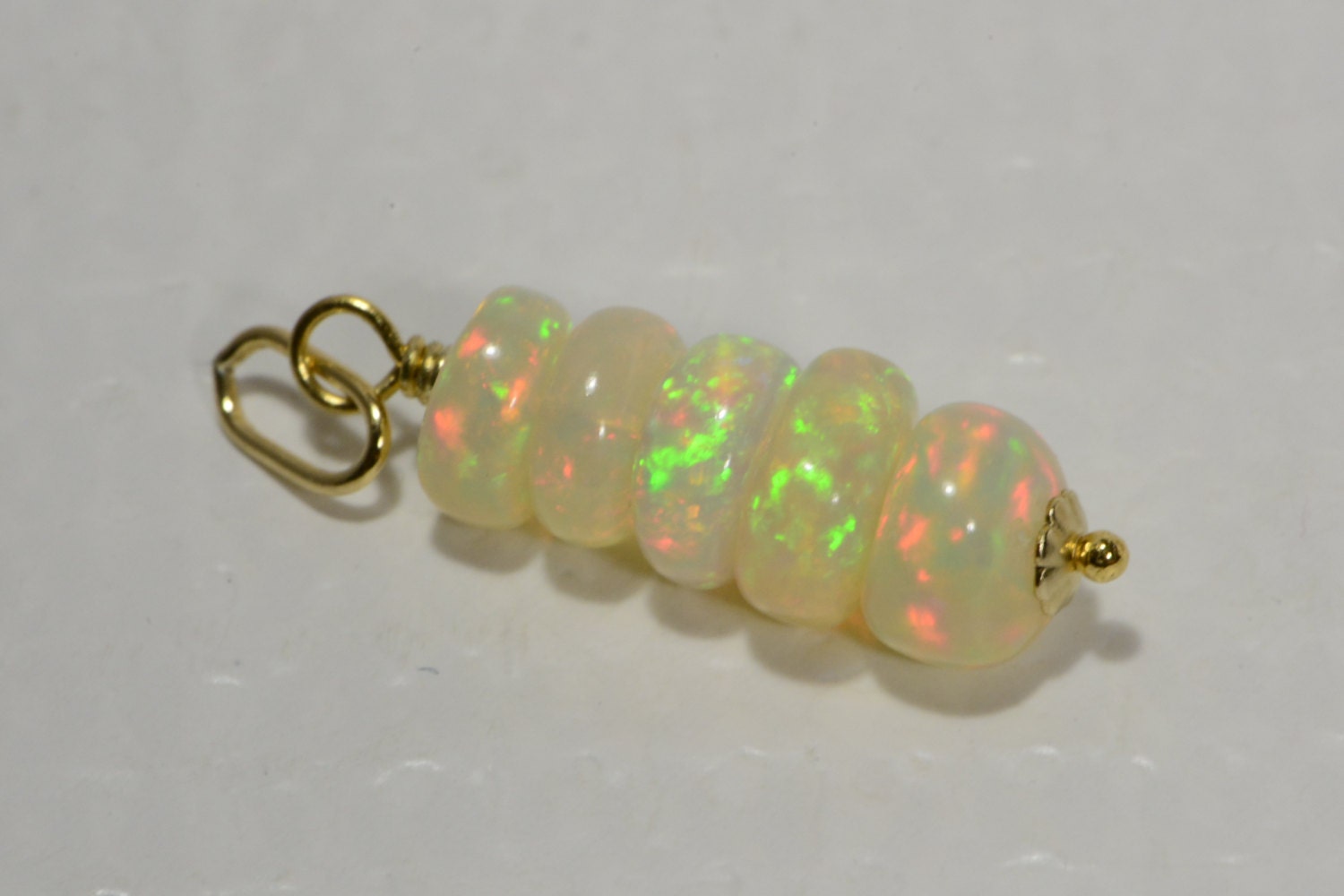 Ethiopian Welo Opal Pendant: 14K Gold Fill Five Stone Stick
