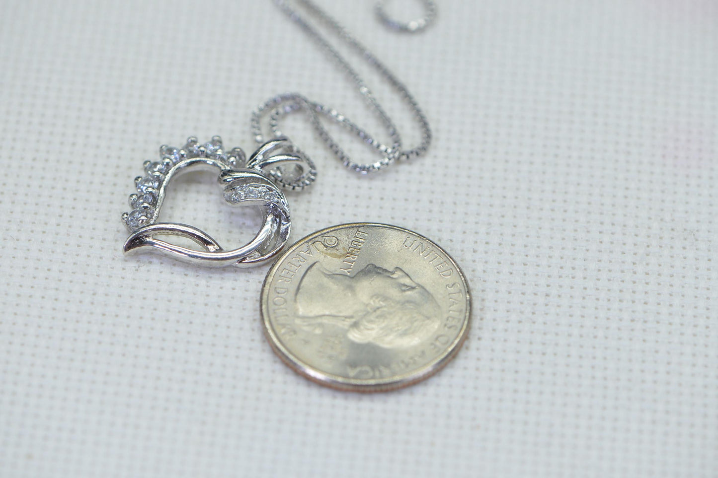 CZ Heart Pendant: 14K White Gold Over Sterling Silver