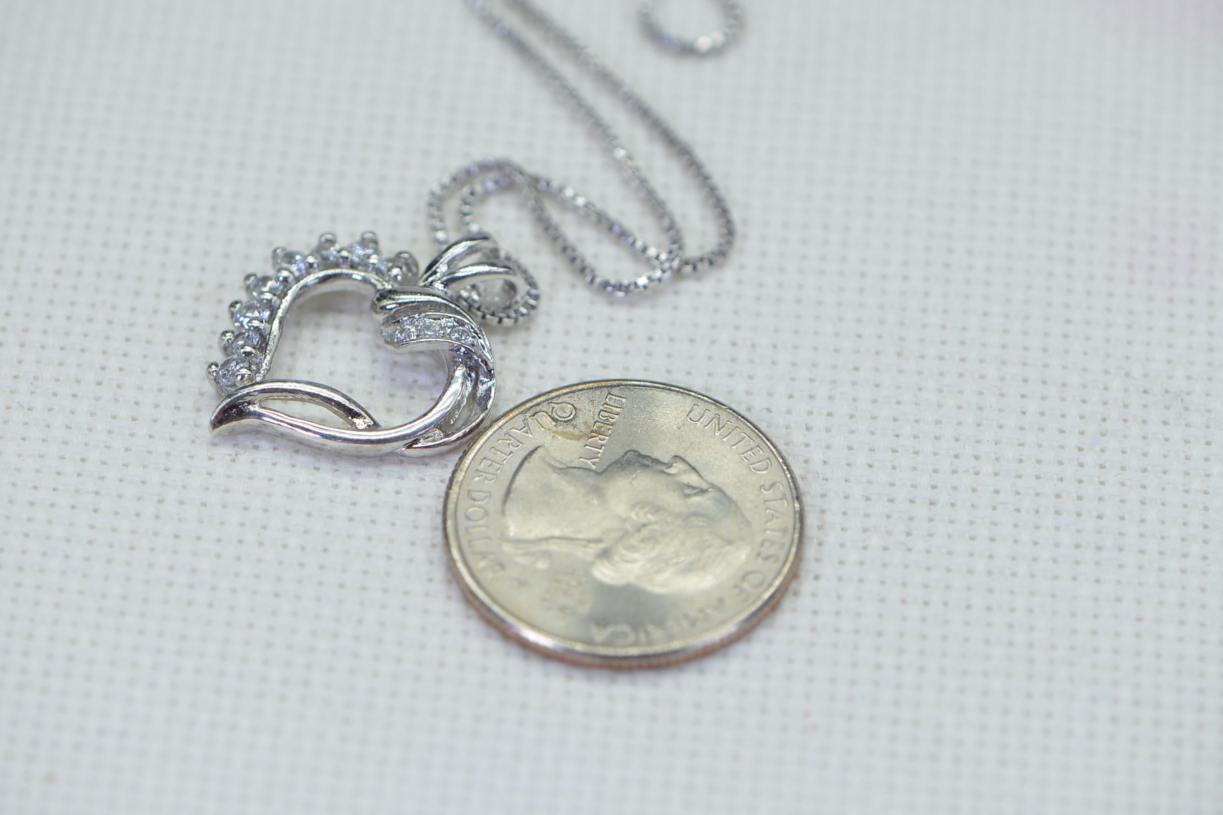 CZ Heart Pendant: 14K White Gold Over Sterling Silver