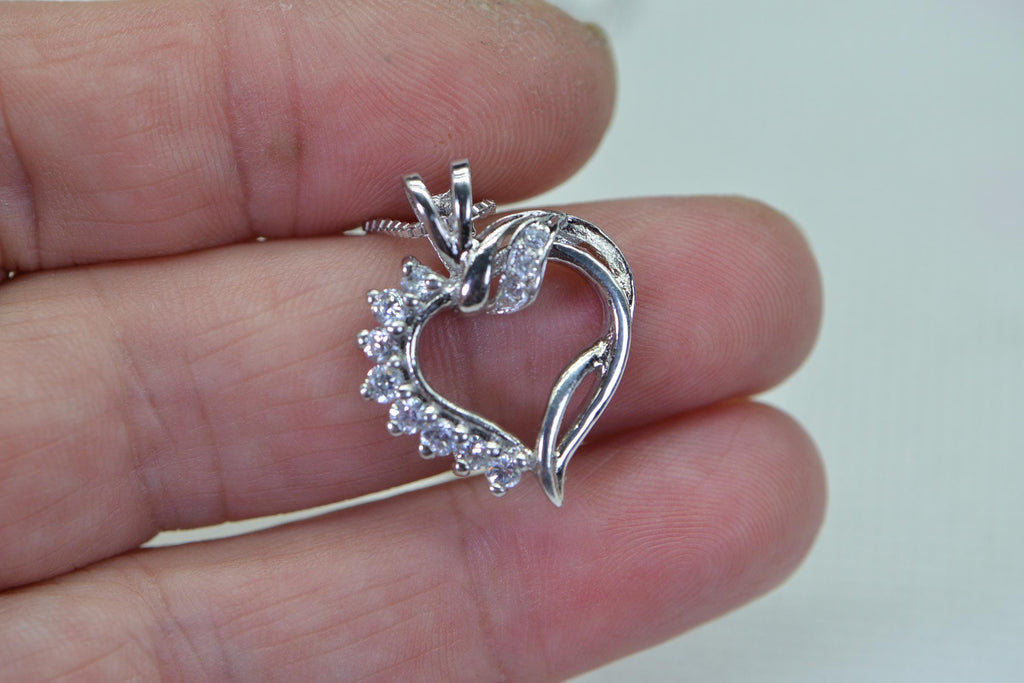 CZ Heart Pendant: 14K White Gold Over Sterling Silver