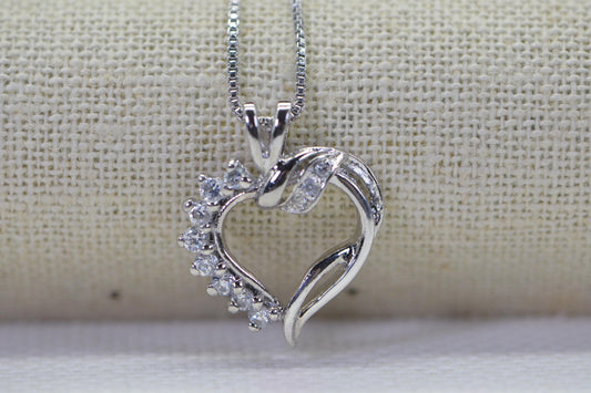 CZ Heart Pendant: 14K White Gold Over Sterling Silver