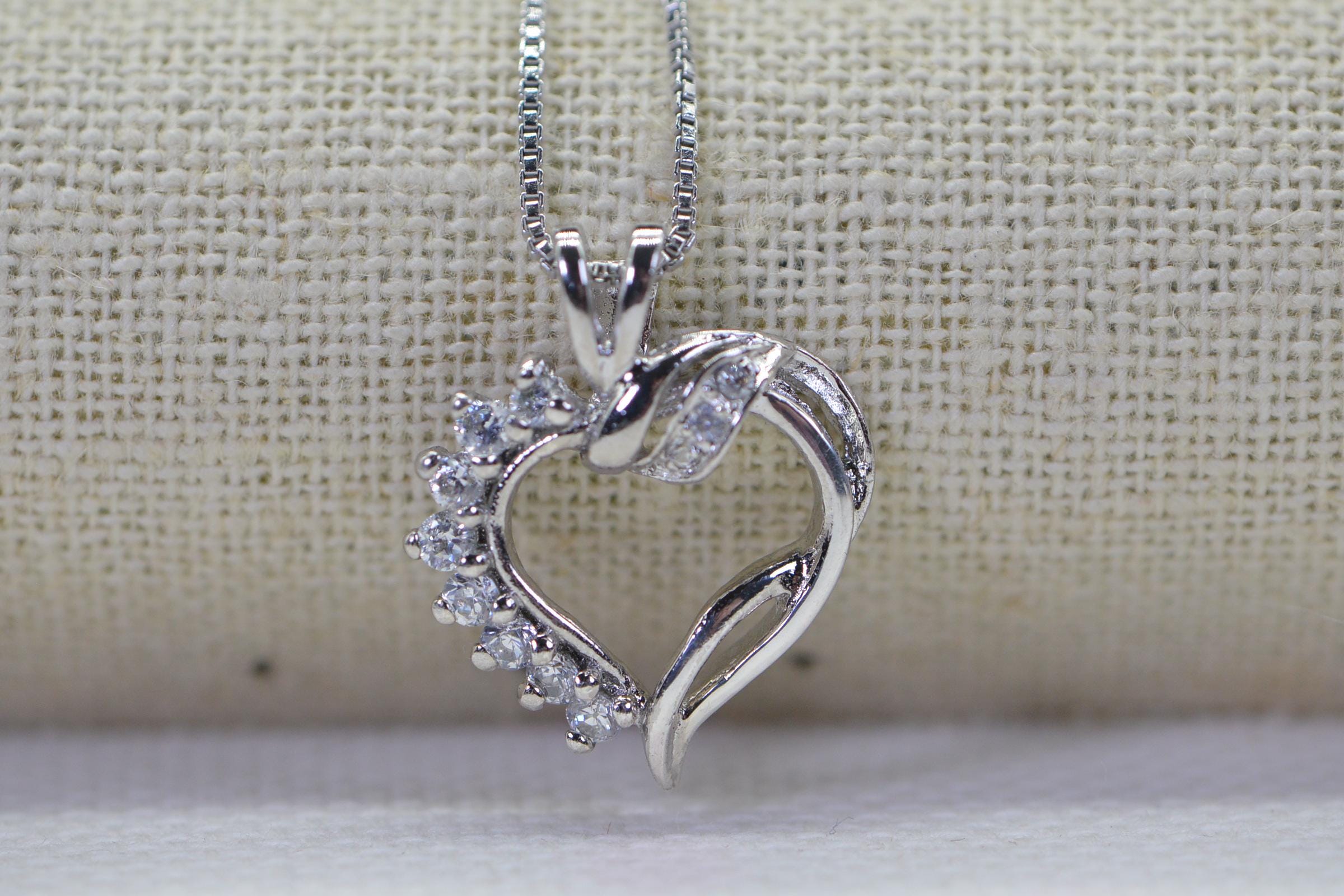 CZ Heart Pendant: 14K White Gold Over Sterling Silver