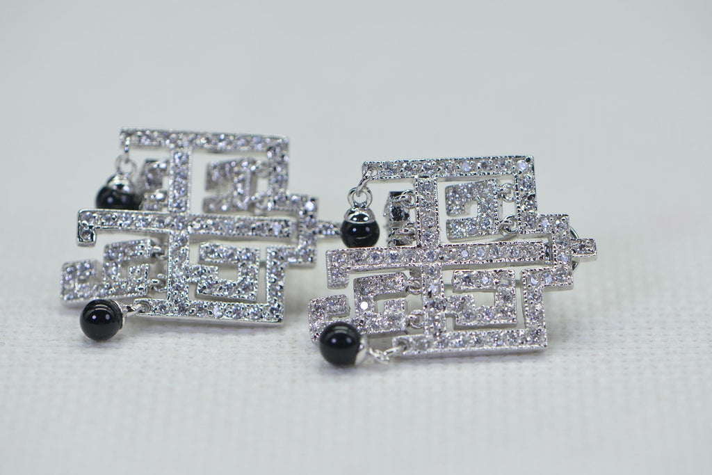 Greek Style White & Black Dangle Square Earrings – Designer Inspired