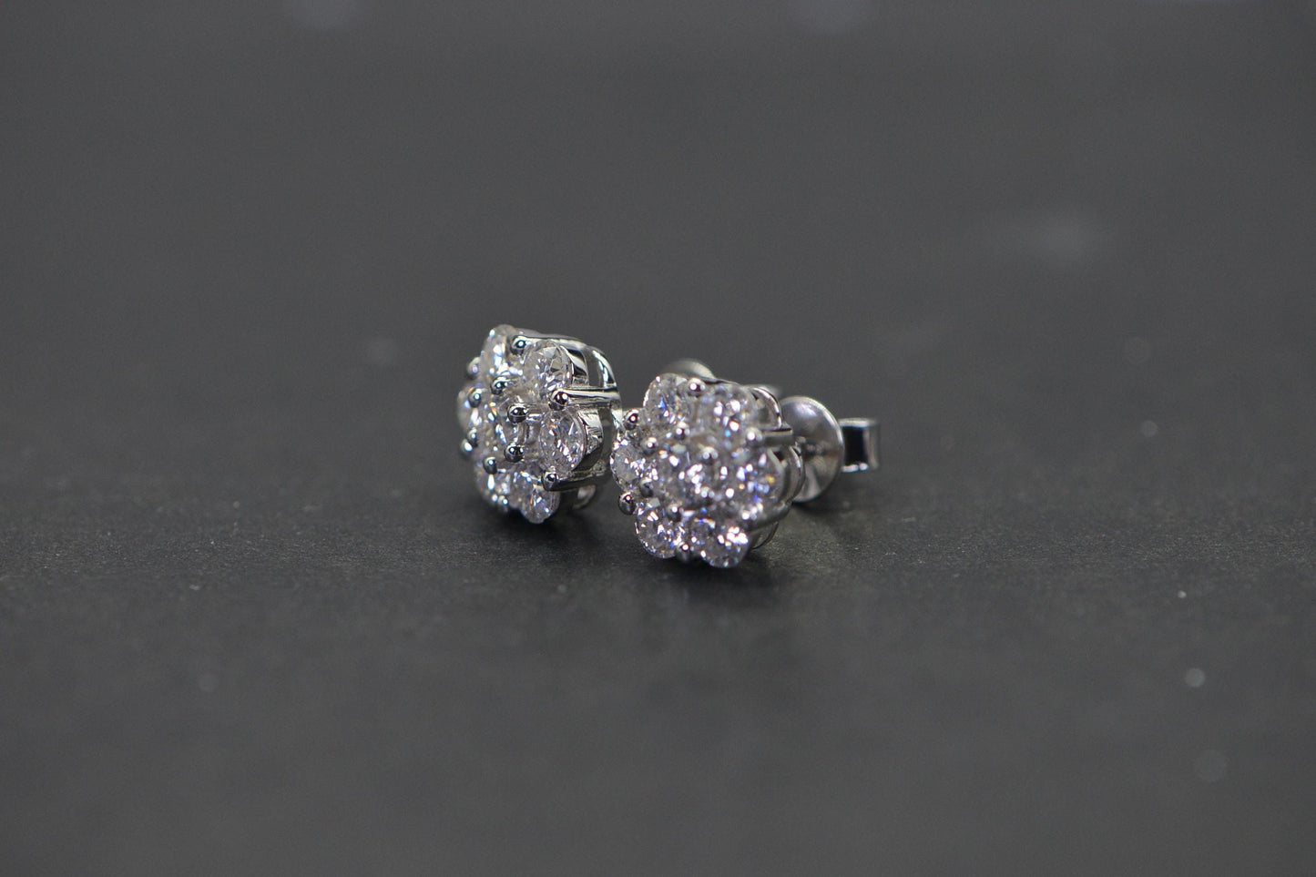 Flower Diamond Stud Earrings, Sterling Silver Bridal Gift