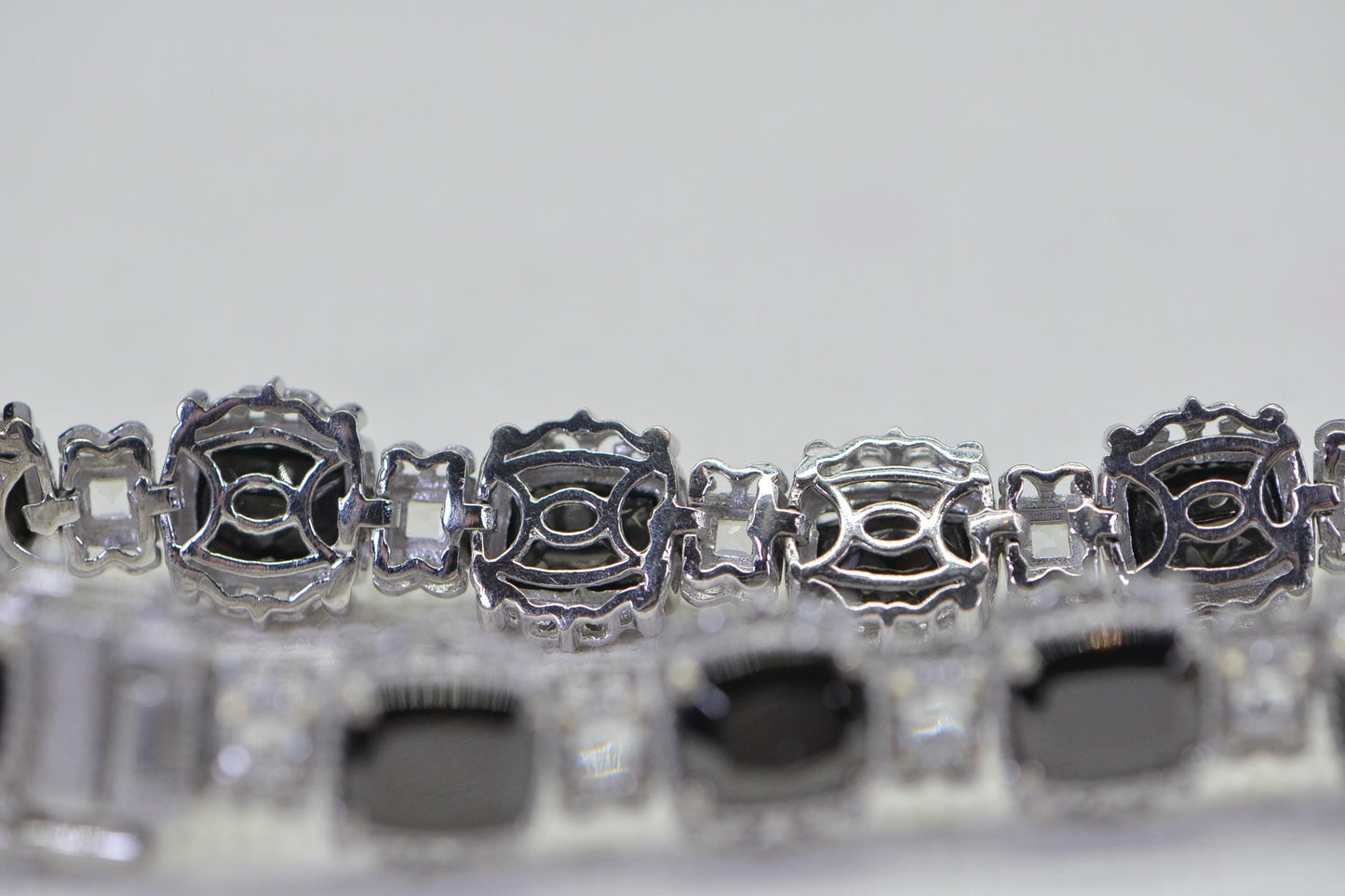 Black Tourmaline Tennis Bracelet: Platinum Over Sterling Silver, Simulated Diamond