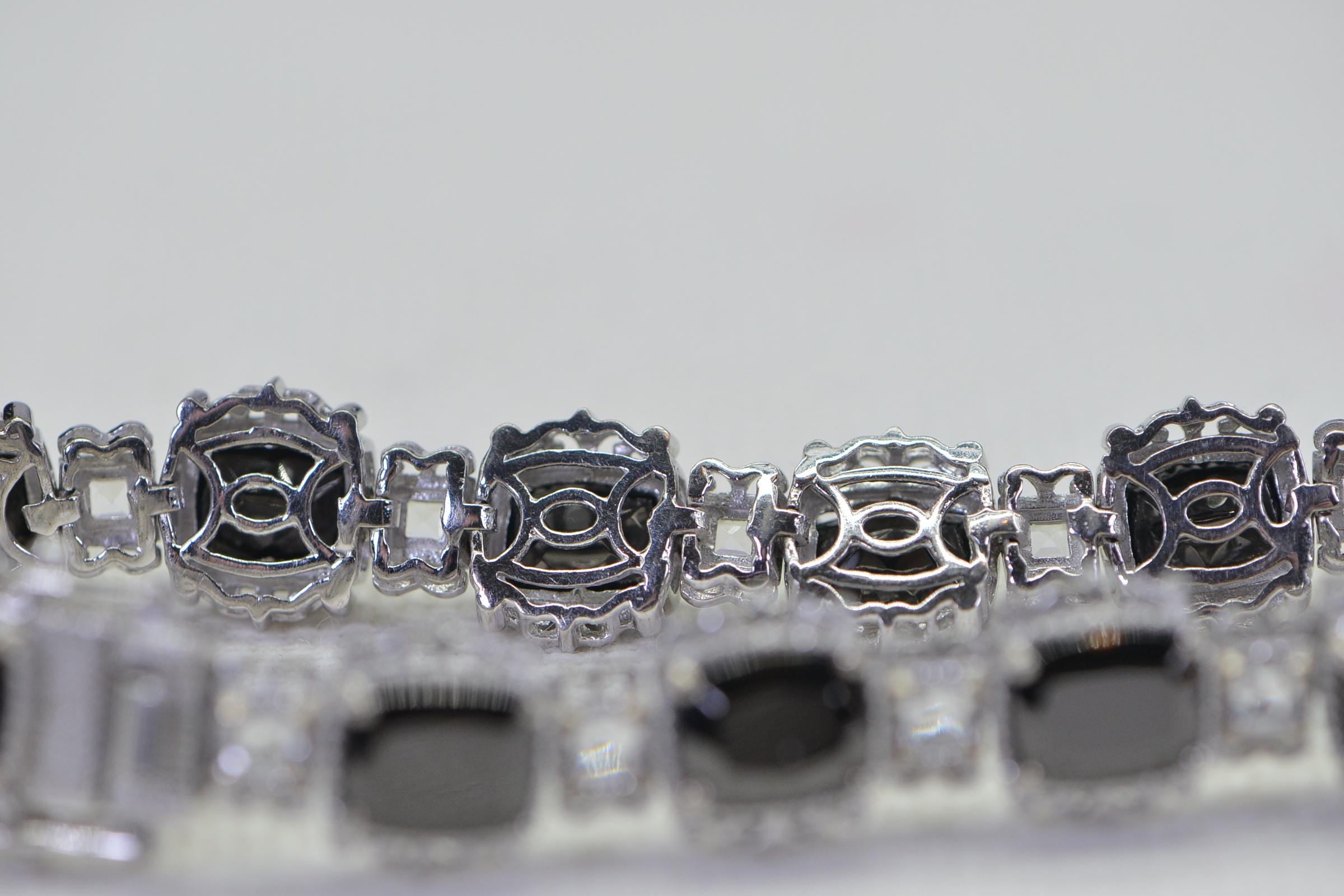 Black Tourmaline & White Topaz Sterling Silver Tennis Bracelet - 8 inch