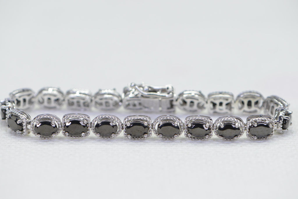 Black Tourmaline Tennis Bracelet, Sterling Silver, 6.5 inch