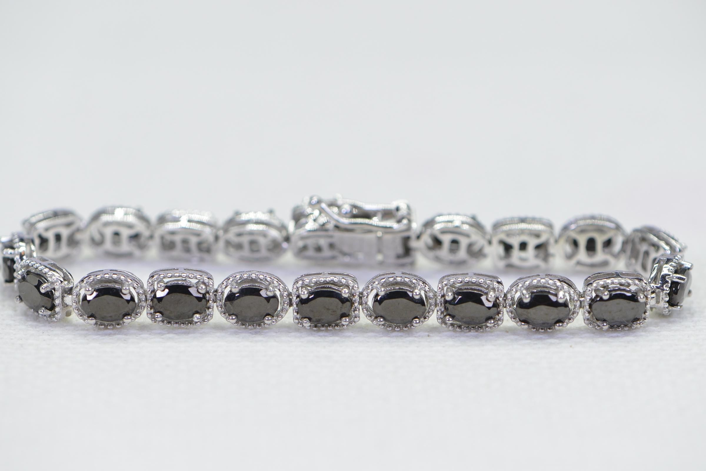 Black Tourmaline Tennis Bracelet, Sterling Silver, 6.5 inch