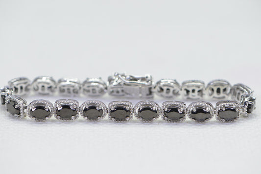 Black Tourmaline Tennis Bracelet, Sterling Silver, 6.5 inch