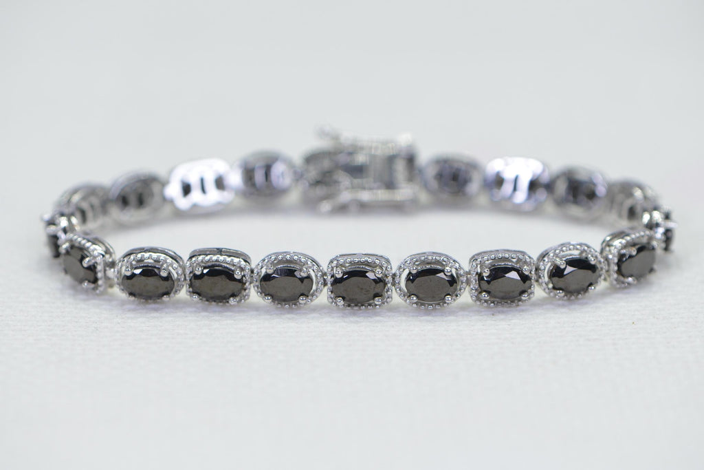 Black Tourmaline Tennis Bracelet, Sterling Silver, 6.5 inch