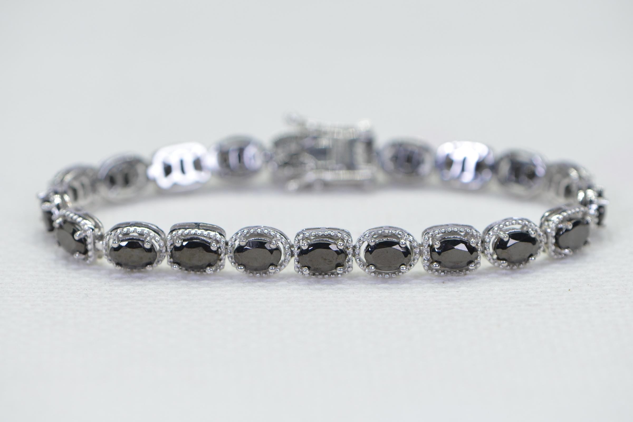 Black Tourmaline Tennis Bracelet, Sterling Silver, 6.5 inch