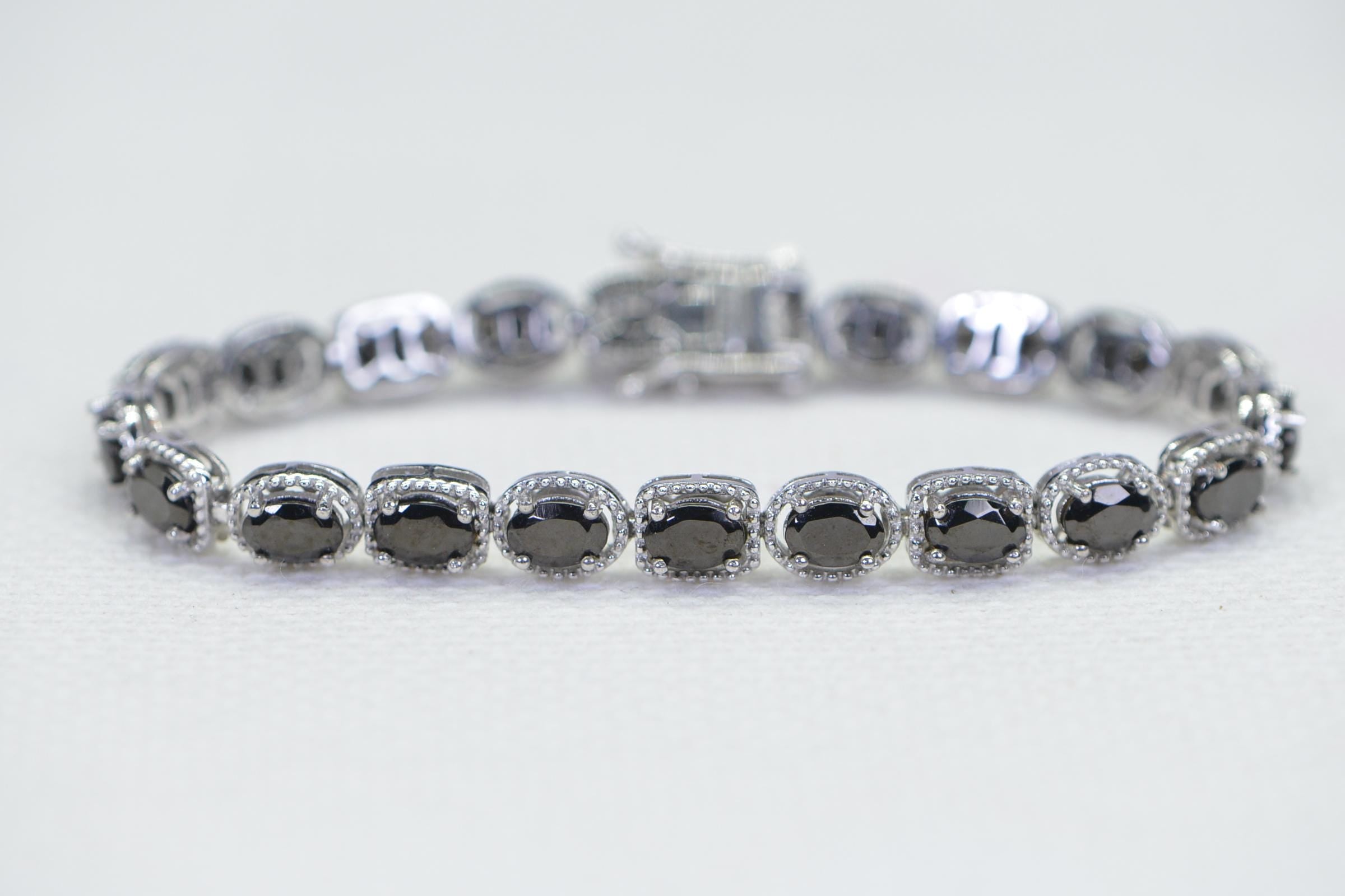 Black Tourmaline Tennis Bracelet, Sterling Silver, 6.5 inch
