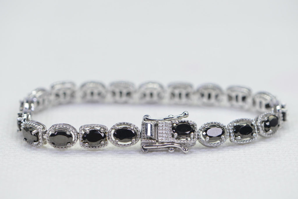 Black Tourmaline Tennis Bracelet, Sterling Silver, 6.5 inch