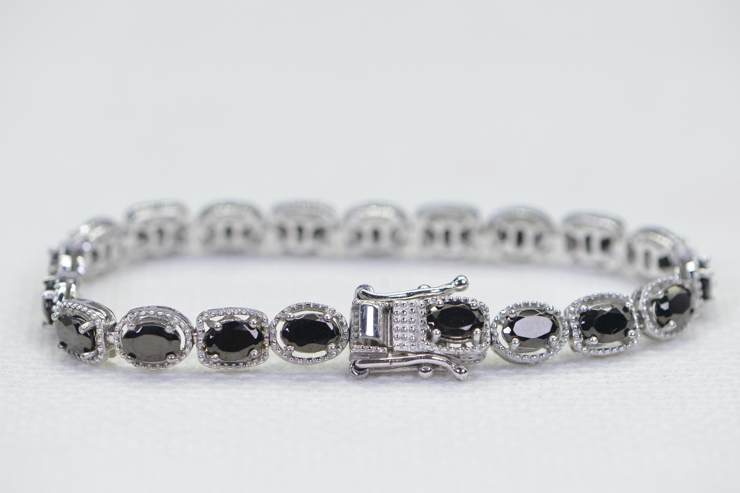 Black Tourmaline Tennis Bracelet, Sterling Silver, 6.5 inch