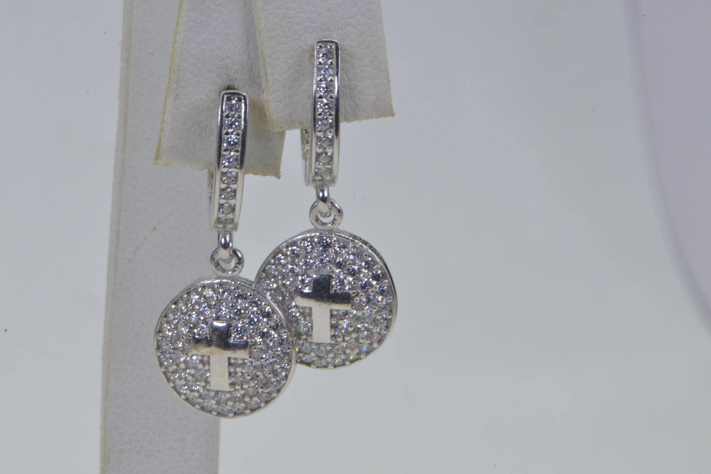 Simulated Diamond Cross Earrings: 14K White Gold over Sterling Silver