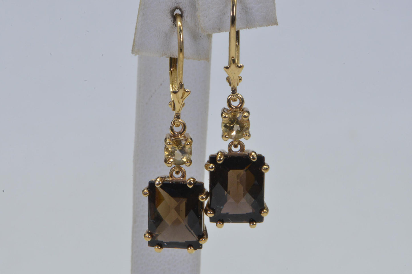 Natural Smokey Quartz and Citrine Dangle Earrings 14K Gold Over Sterling Silver