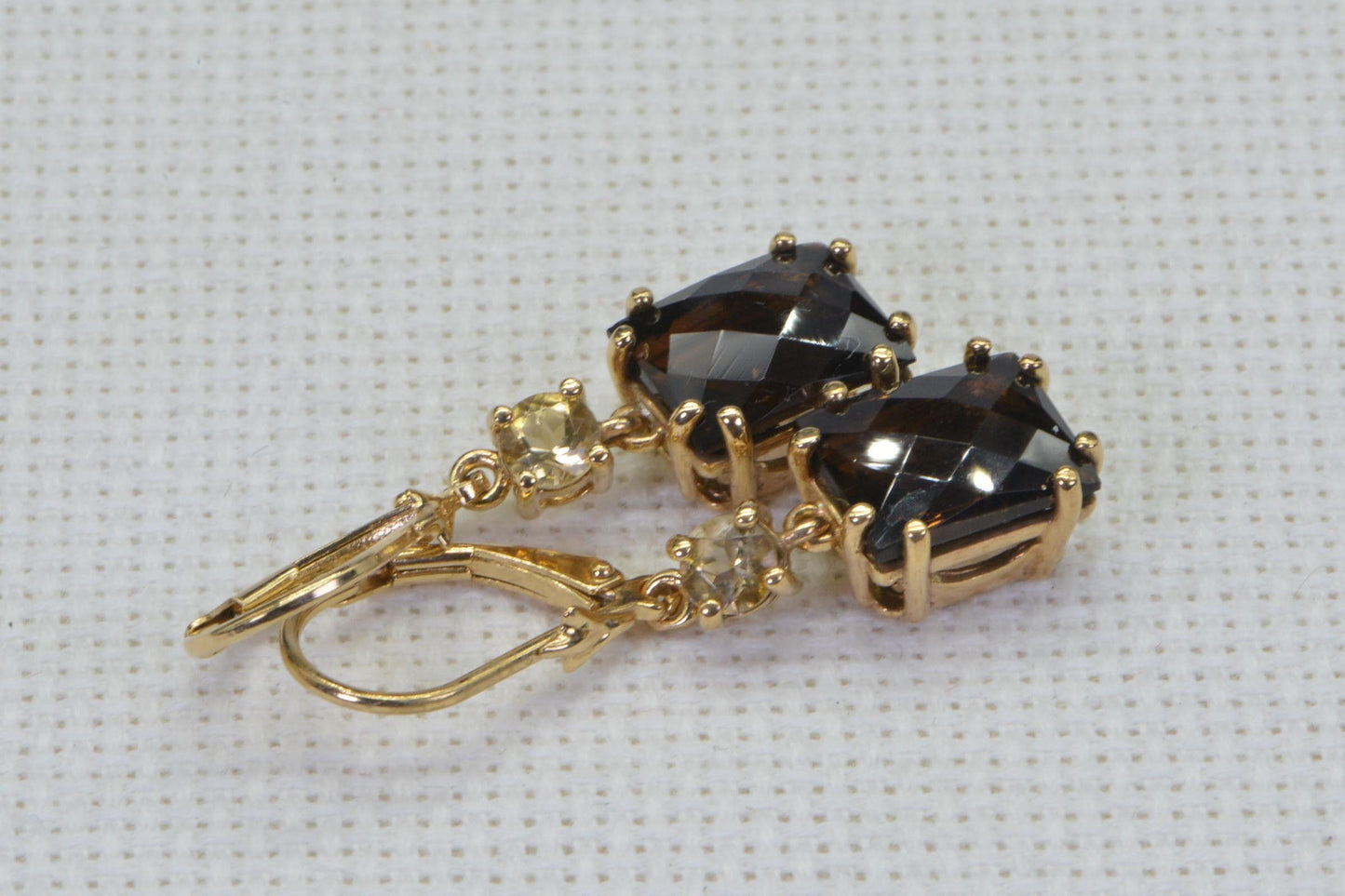Natural Smokey Quartz and Citrine Dangle Earrings 14K Gold Over Sterling Silver