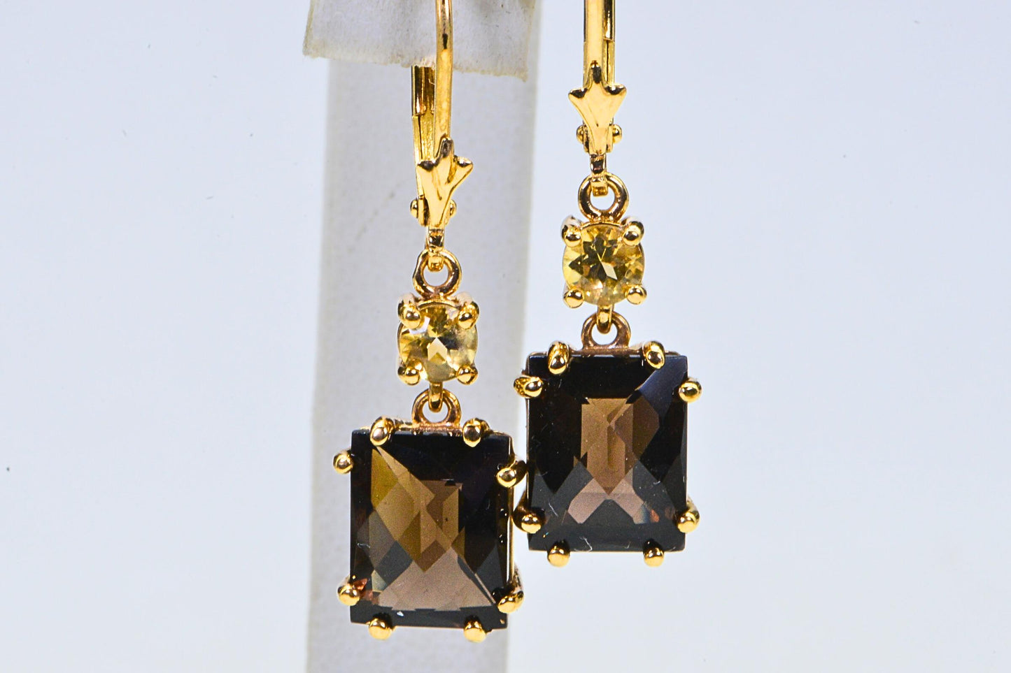 Natural Smokey Quartz and Citrine Dangle Earrings 14K Gold Over Sterling Silver