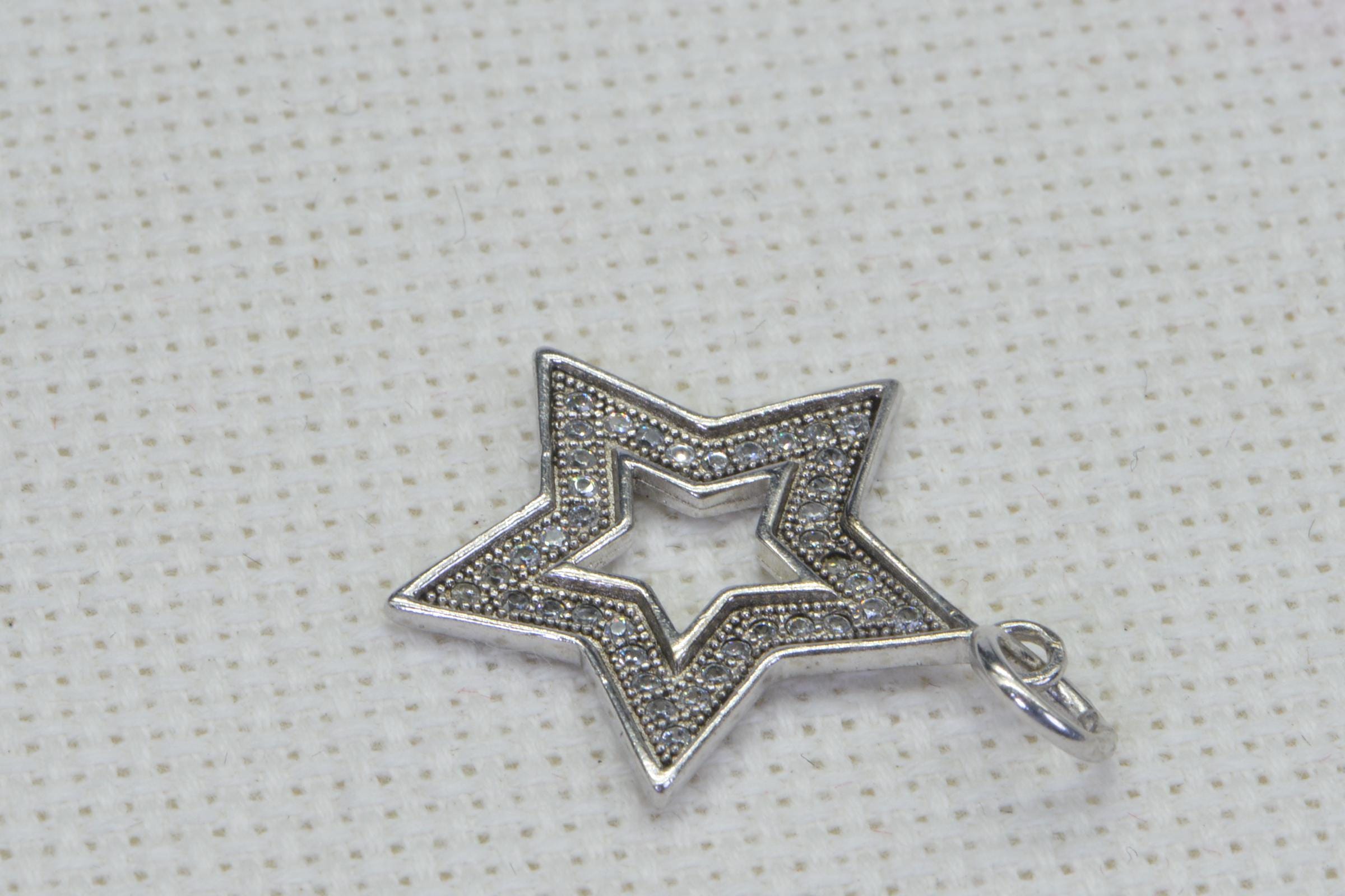 Diamond Star Pendant Charm 14 K White Gold Over Sterling Silver