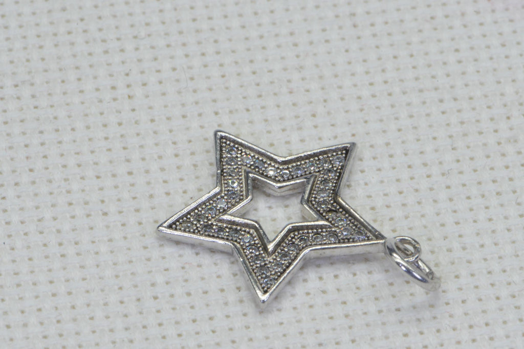 Diamond Star Pendant Charm 14 K White Gold Over Sterling Silver