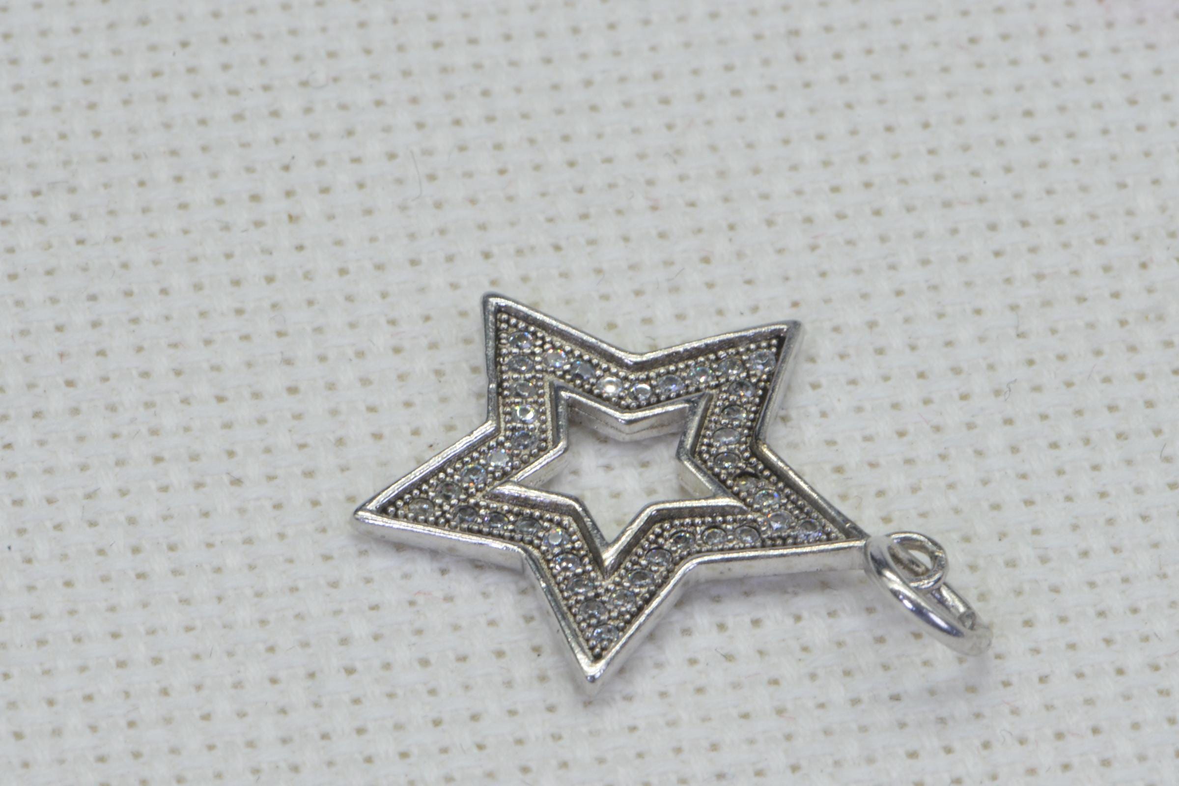 Diamond Star Pendant Charm 14 K White Gold Over Sterling Silver