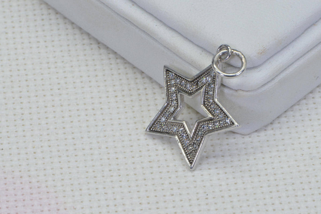 Diamond Star Pendant Charm 14 K White Gold Over Sterling Silver
