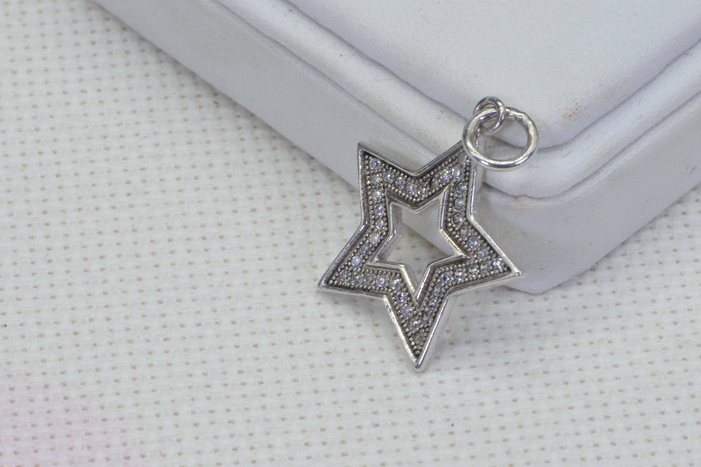 Diamond Star Pendant Charm 14 K White Gold Over Sterling Silver