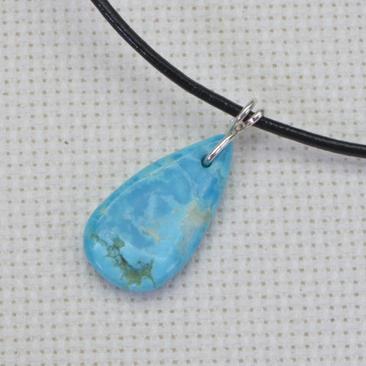 Sleeping Beauty Turquoise Pendant: Wire Wrapped Gemstone, Leather Cord