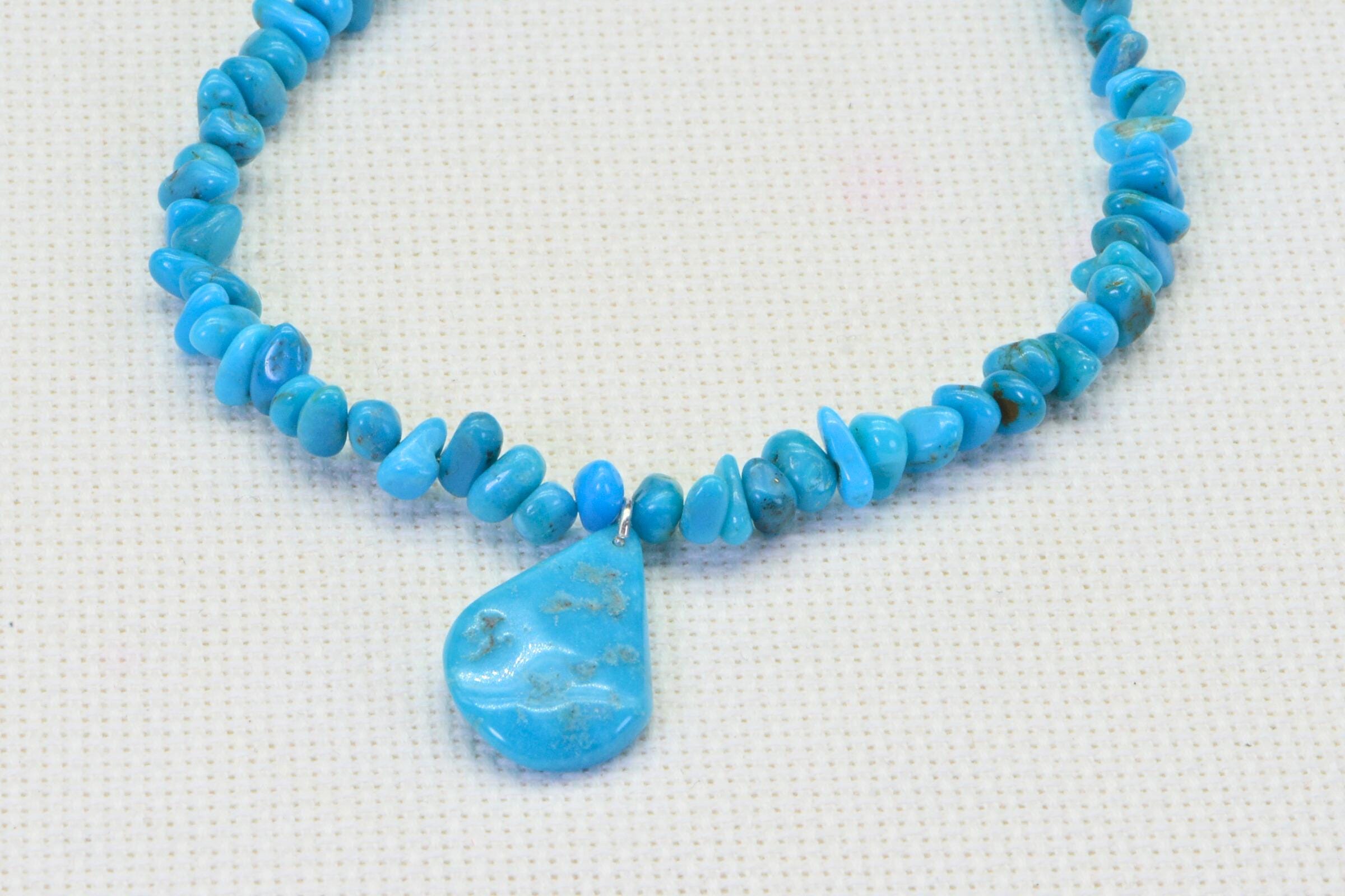 Genuine Arizona Sleeping Beauty Turquoise Small Nugget & Teardrop Necklace Choker Sterling Silver