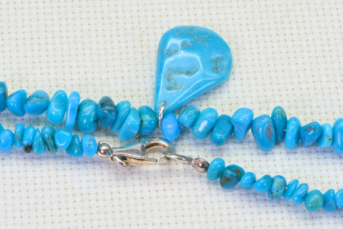 Genuine Arizona Sleeping Beauty Turquoise Small Nugget & Teardrop Necklace Choker Sterling Silver