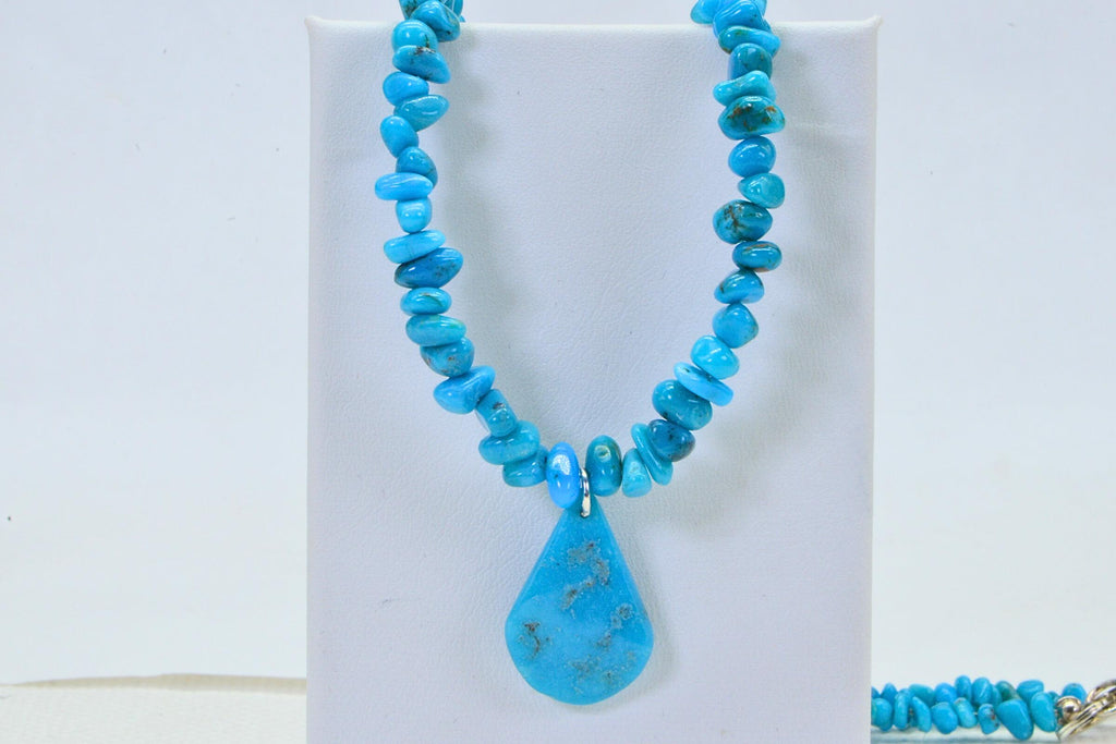Genuine Arizona Sleeping Beauty Turquoise Small Nugget & Teardrop Necklace Choker Sterling Silver
