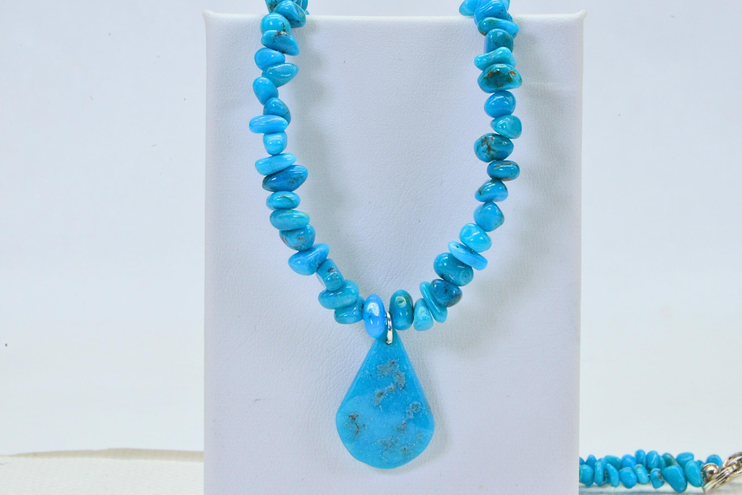 Genuine Arizona Sleeping Beauty Turquoise Small Nugget & Teardrop Necklace Choker Sterling Silver