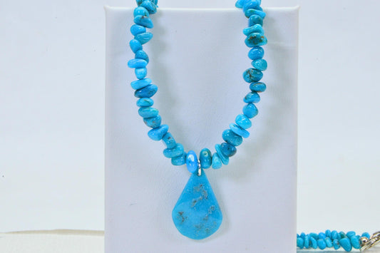 Genuine Arizona Sleeping Beauty Turquoise Small Nugget & Teardrop Necklace Choker Sterling Silver