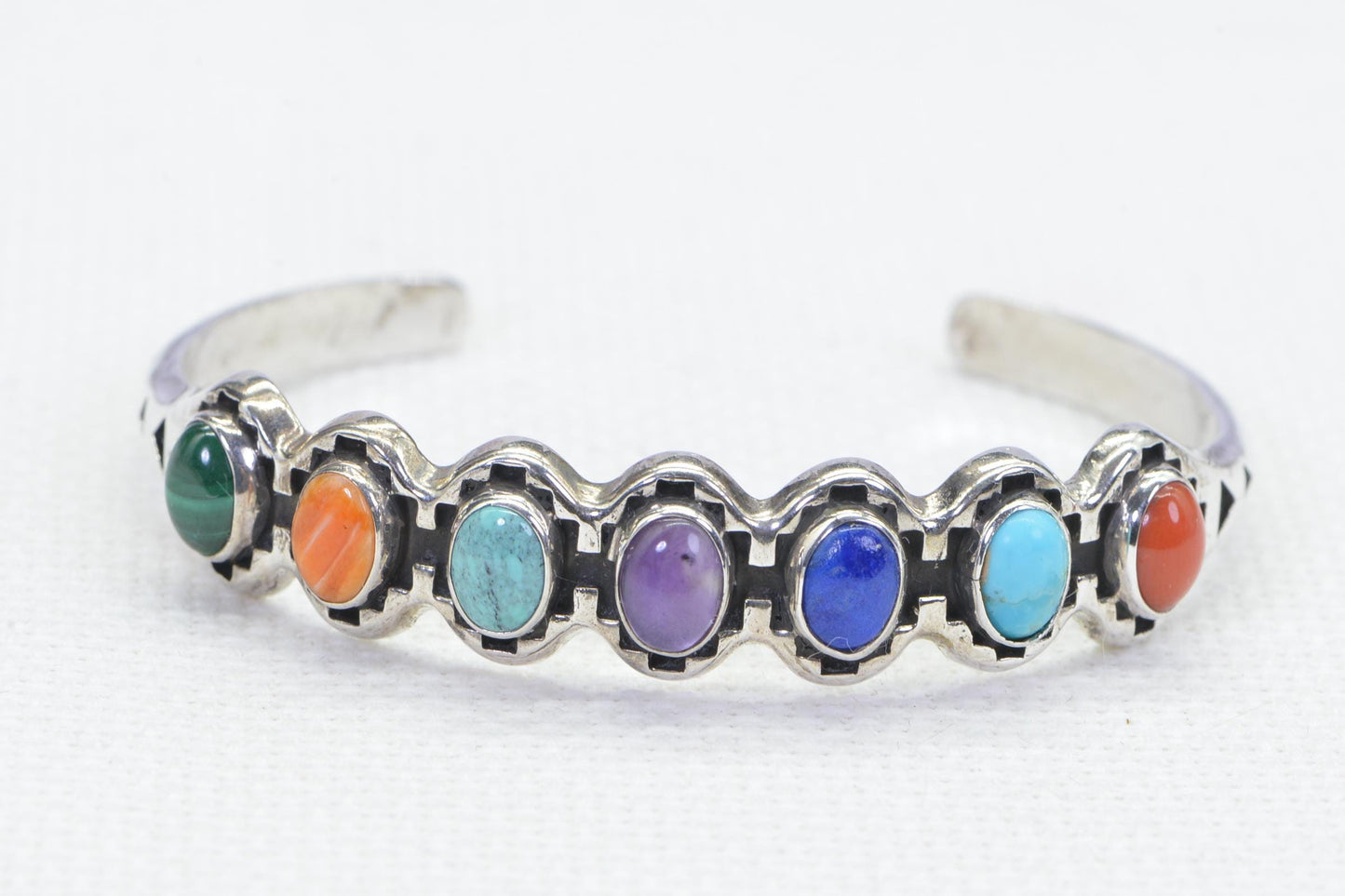 Native American Cuff Bracelet Multi Stone Sterling Silver Natural Turquoise Bracelet 6 inches
