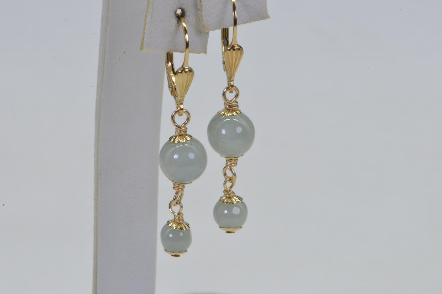 Burma Jade Ice Green Wire Wrapped 14K Gold Filled Dangle  Earrings
