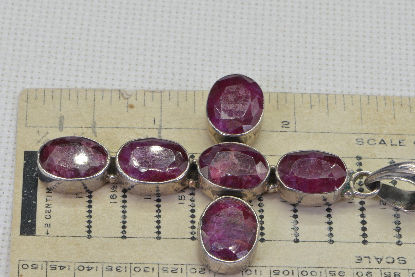 Natural Ruby Cross Pendant Sterling Silver Necklace Birthstone July Gemstone Vintage Jewelry